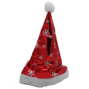Shiny Red Santa Hat With White Flower Printed On It 38X29cm