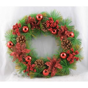 Xmas Wreath Green W/Gold Ball Decor 35Cm
