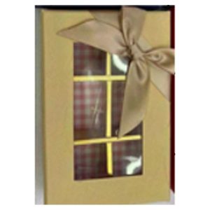GOLDEN CHOCOLATE BOX WITH WINDOW AND RIBBON BOW, 6 SECTIONS, 10 PCS/PKT