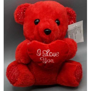 Soft Toy Teddy Bear 30cm Holding Heart Printed Heart, Red / White